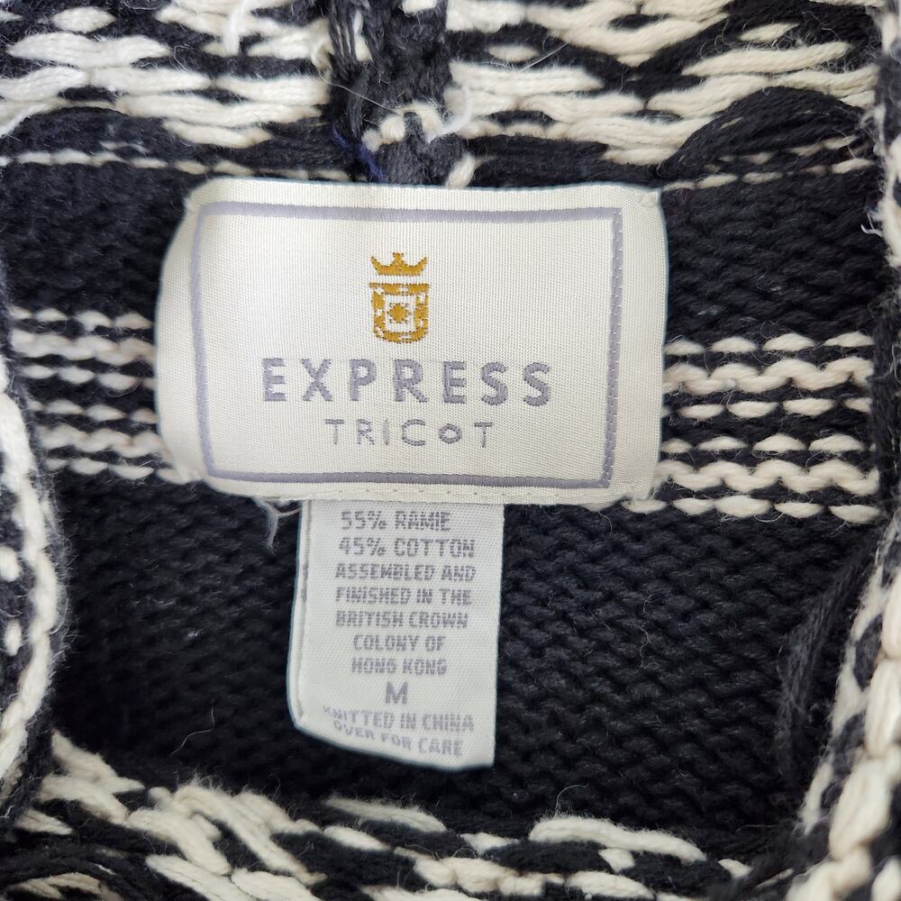 Vintage 90s Express Tricot Knit Sweater Floral Fair Isle Mock Neck M - Picture 9 of 10